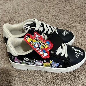 Hello Kitty and Friends Kids Sneakers - Black and White with Floral Accents